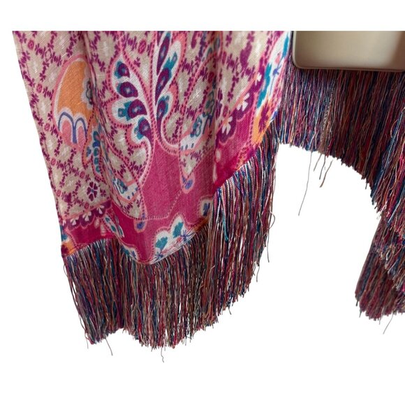 Chico's Kimono Cardigan With Fringe Hem Open Front - Size S/M - Picture 6 of 9